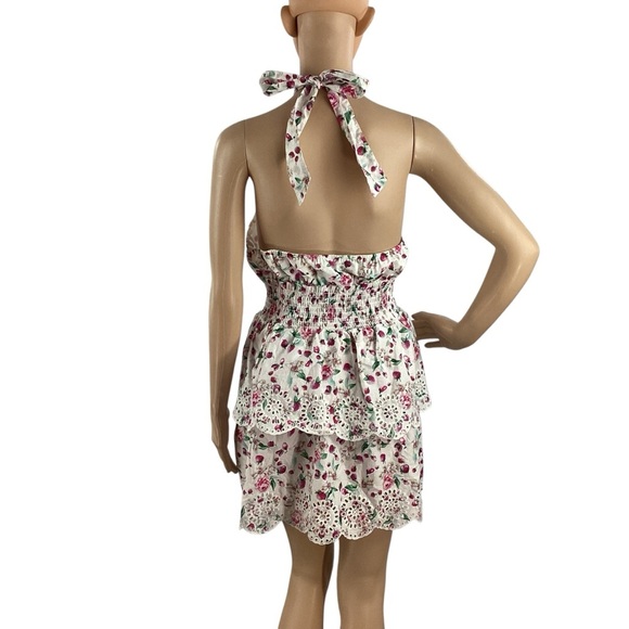 BB Dakota Strawberry Bliss Eyelet Tiered Halter Mini Dress White M - Picture 5 of 7